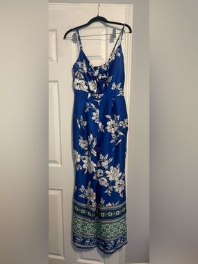 Cato Royal Blue Floral Jumpsuit with Green Border